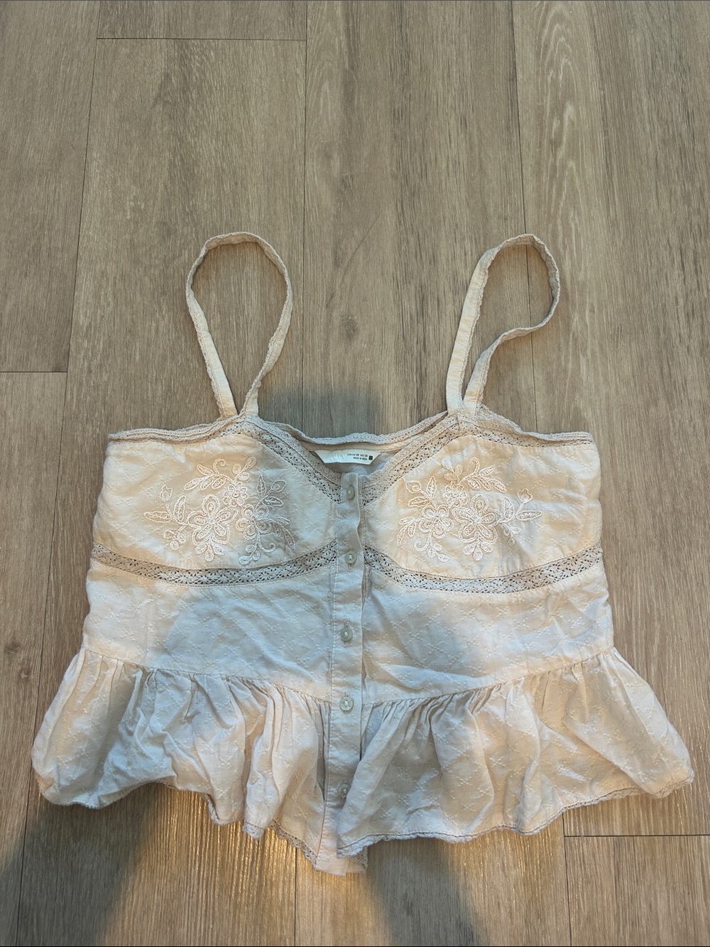 Zara Cream Lace-Trim Peplum Cami Top